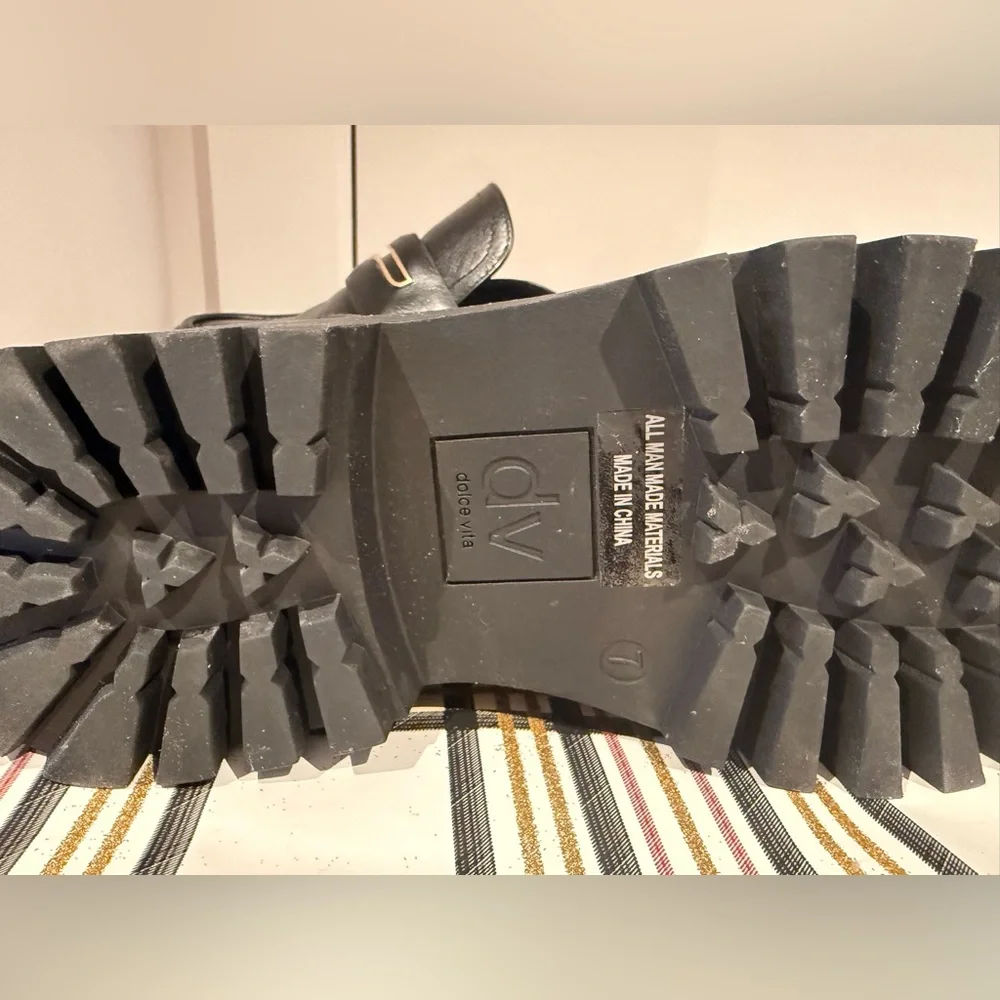 Dolce Vita Black Loafers with Gold Accent - Picture 2 of 5